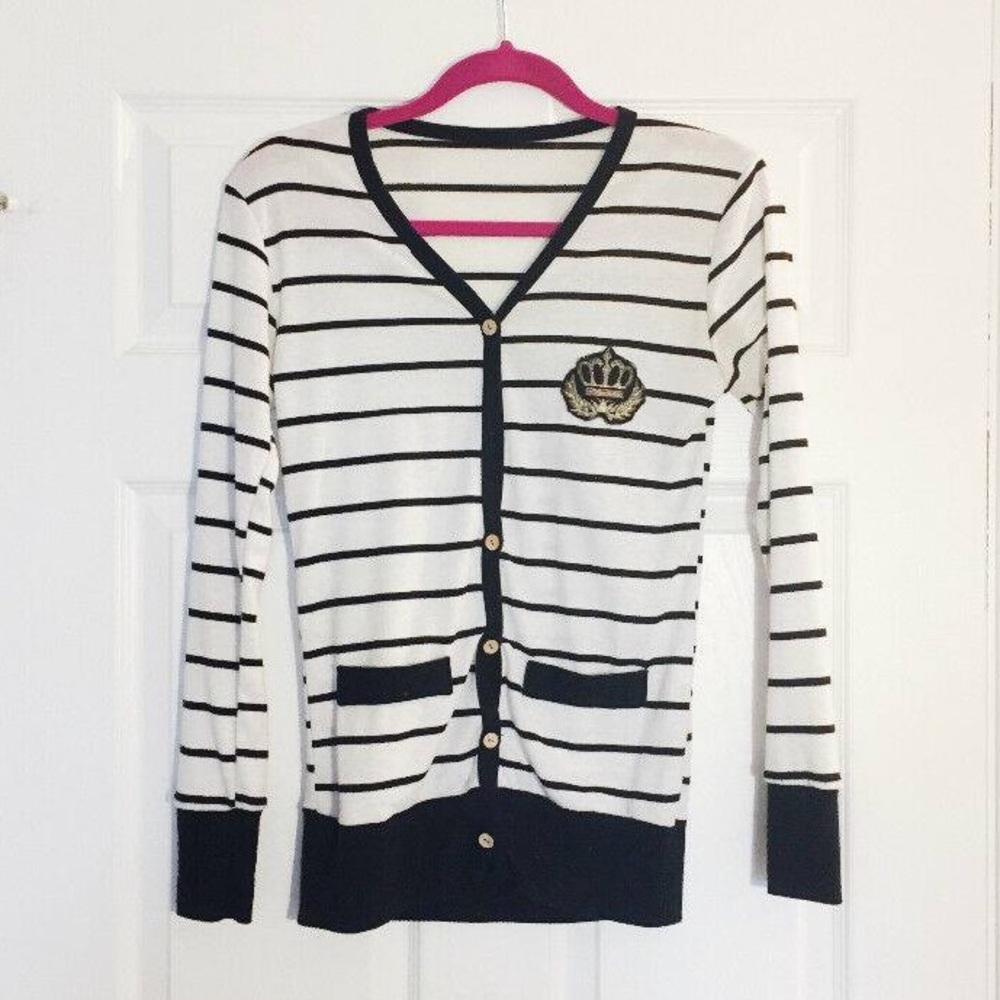 Black and White Striped Long Sleeved Cardigan